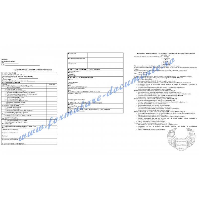 Fișa postului și Fișă de evaluare a performanțelor individuale pentru